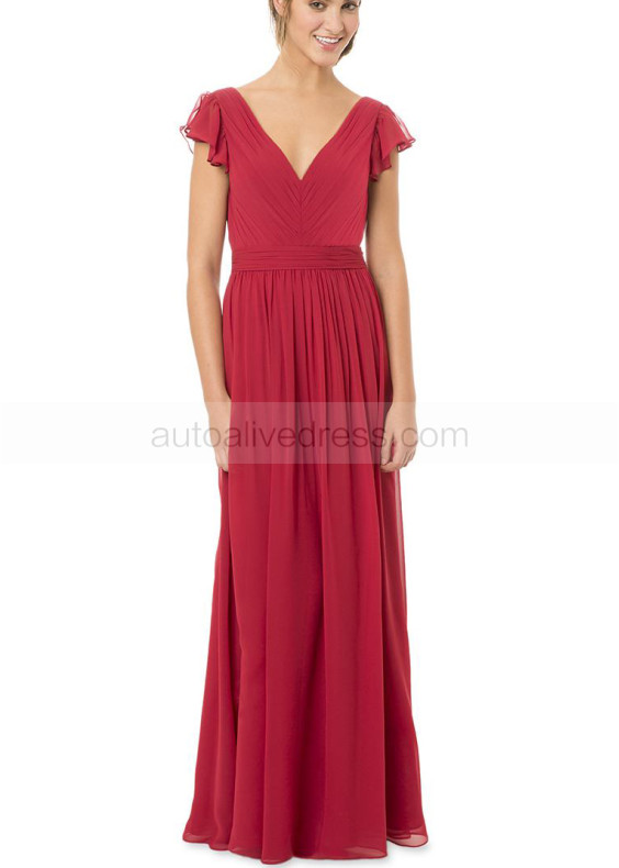 Red Pleated Chiffon Mother Of The Bride Dress